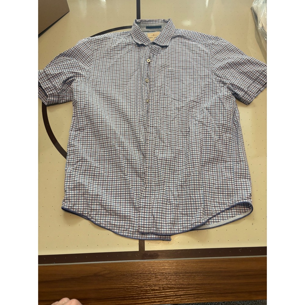 Tommy Bahama Jeans Mens Blue Gingham Check Short Sleeve Button Down Shirt